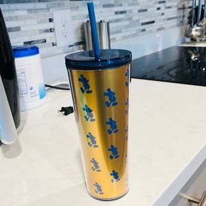 New Disney world 50th anniversary gold blue Mickey Mouse tumbler cup